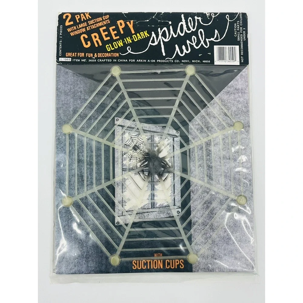 Arkin A-OK Toys NOS Glow-in-the-Dark Spider Webs Suction Vintage 1988 3x 2 Packs